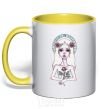 Mug with a colored handle Virgo roses yellow фото