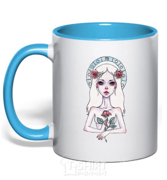 Mug with a colored handle Virgo roses sky-blue фото