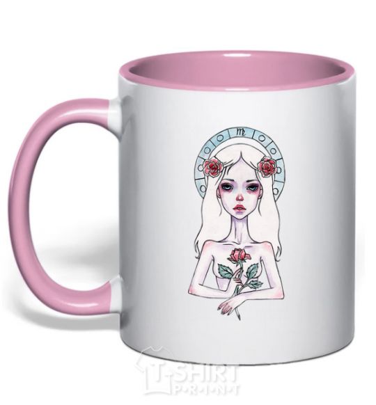 Mug with a colored handle Virgo roses light-pink фото