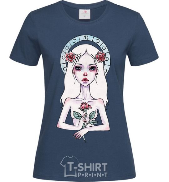 Women's T-shirt Virgo roses navy-blue фото