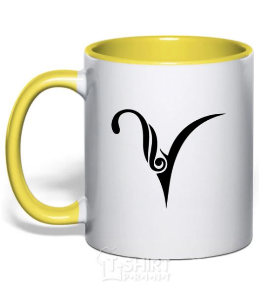 Mug with a colored handle Aries sign yellow фото