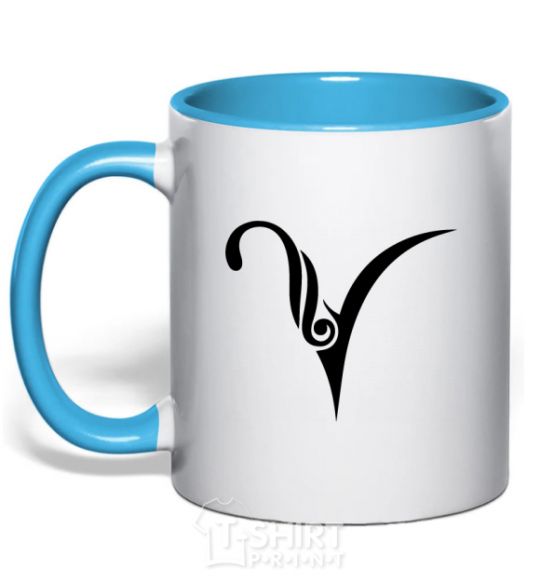 Mug with a colored handle Aries sign sky-blue фото
