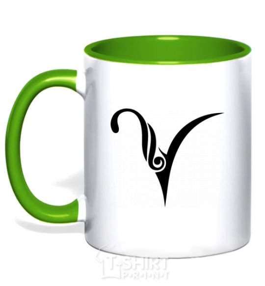 Mug with a colored handle Aries sign kelly-green фото