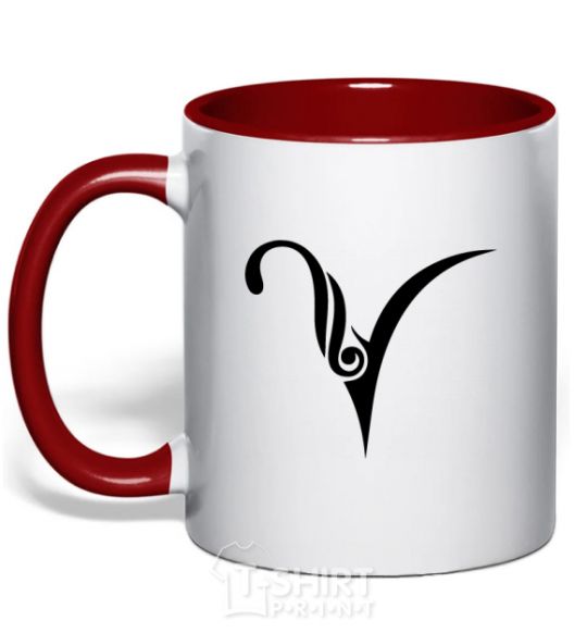 Mug with a colored handle Aries sign red фото