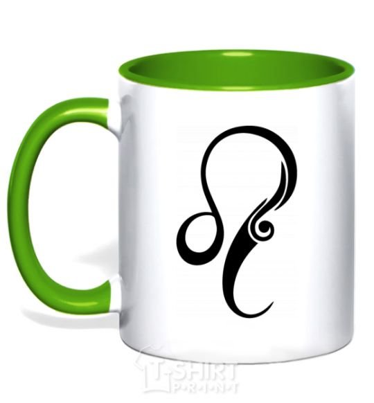 Mug with a colored handle Lion sign kelly-green фото