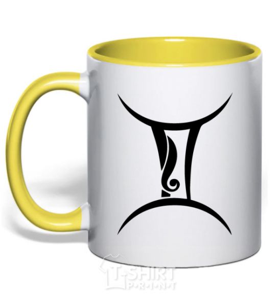 Mug with a colored handle Gemini sign yellow фото