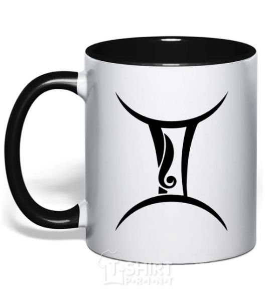 Mug with a colored handle Gemini sign black фото