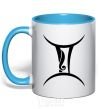 Mug with a colored handle Gemini sign sky-blue фото