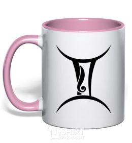 Mug with a colored handle Gemini sign light-pink фото
