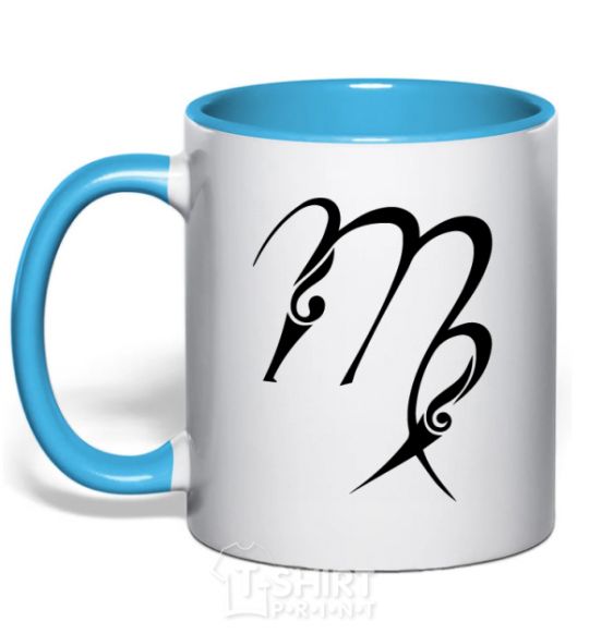 Mug with a colored handle Virgo sign sky-blue фото