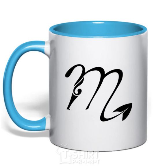 Mug with a colored handle Scorpio sign sky-blue фото