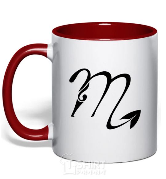 Mug with a colored handle Scorpio sign red фото