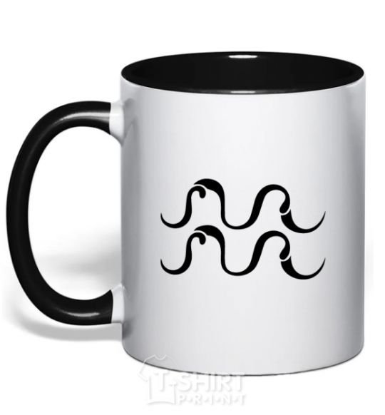 Mug with a colored handle Aquarius sign black фото