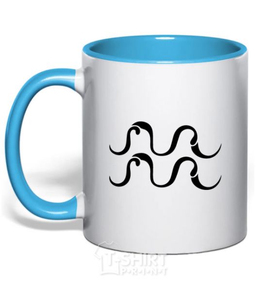 Mug with a colored handle Aquarius sign sky-blue фото