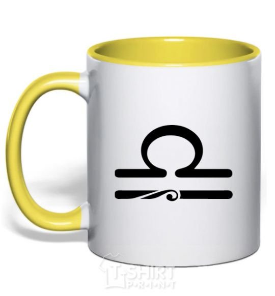 Mug with a colored handle Libra sign yellow фото