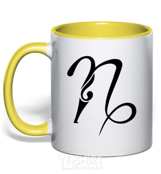 Mug with a colored handle Capricorn sign yellow фото