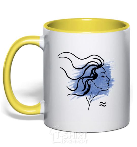 Mug with a colored handle Aquarius girl yellow фото