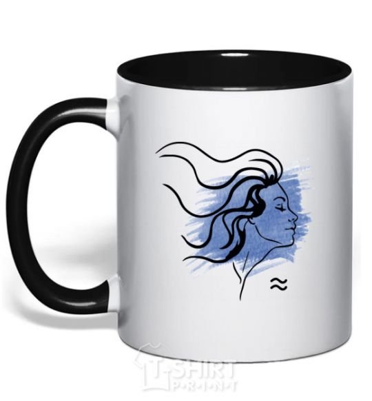 Mug with a colored handle Aquarius girl black фото
