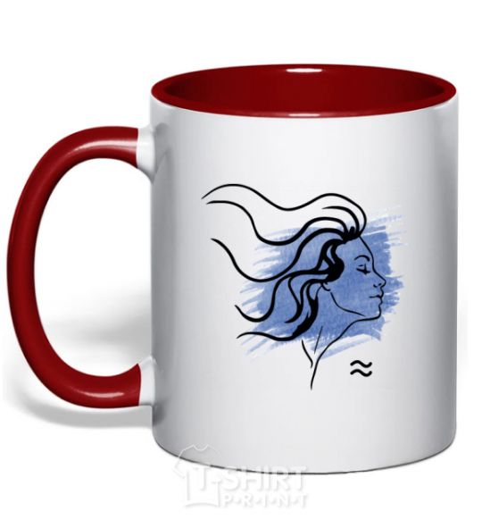 Mug with a colored handle Aquarius girl red фото