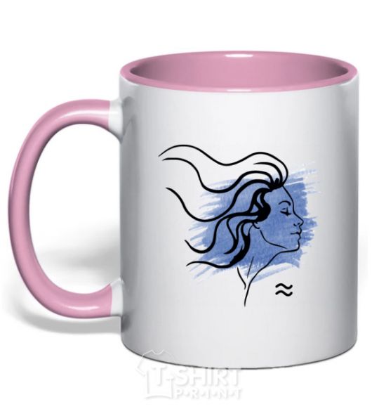 Чашка с цветной ручкой Водолей девушка Нежно розовый фото
