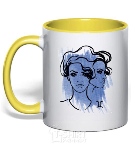 Mug with a colored handle Gemini girl yellow фото