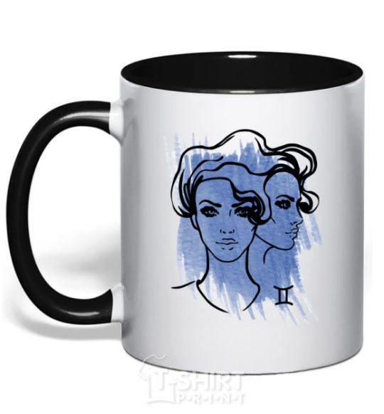 Mug with a colored handle Gemini girl black фото