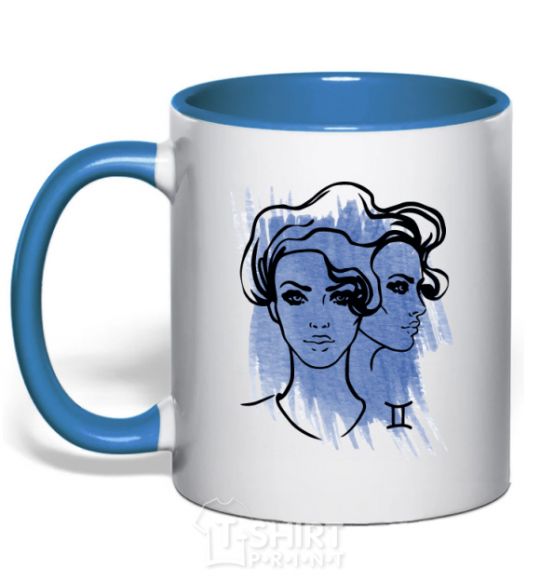 Mug with a colored handle Gemini girl royal-blue фото