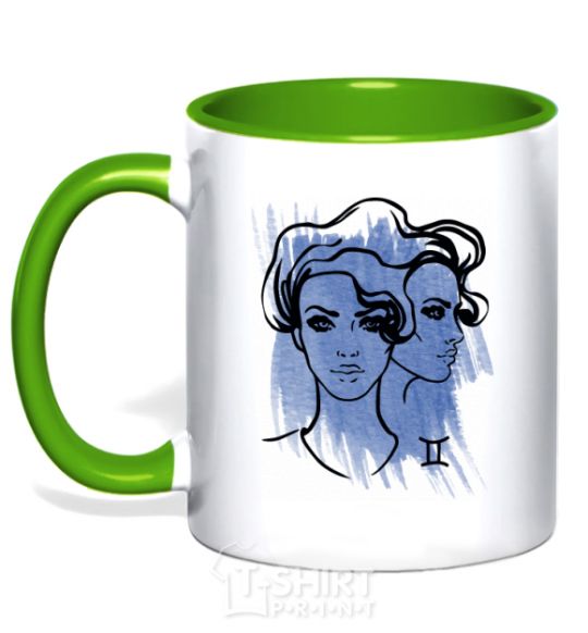 Чашка с цветной ручкой Близнецы девушка Зеленый фото