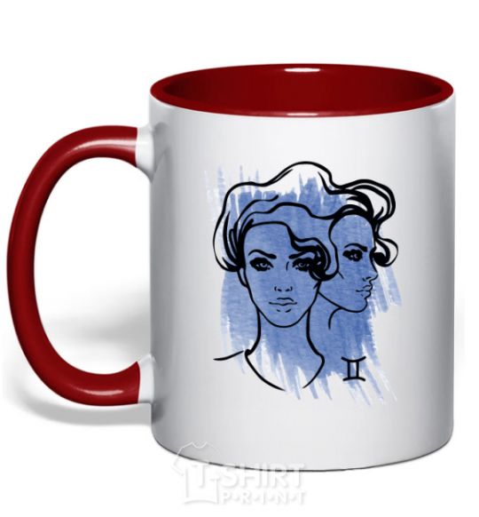 Mug with a colored handle Gemini girl red фото