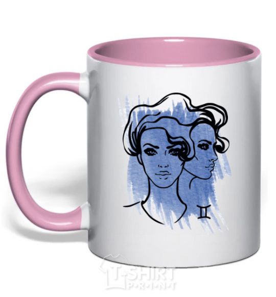 Mug with a colored handle Gemini girl light-pink фото