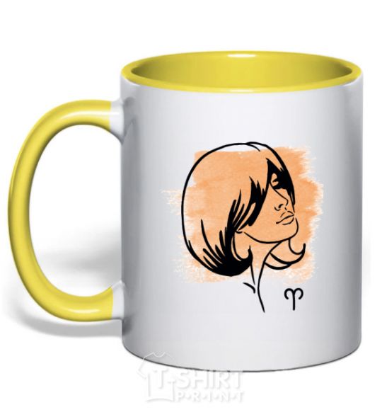 Mug with a colored handle Aries girl yellow фото