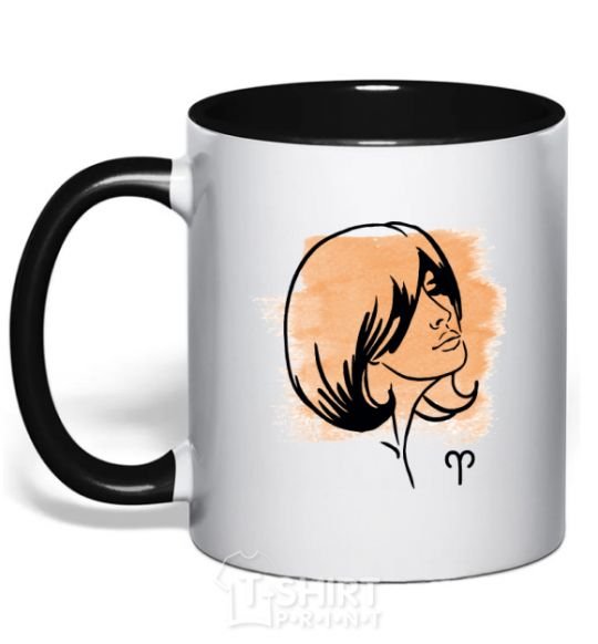Mug with a colored handle Aries girl black фото