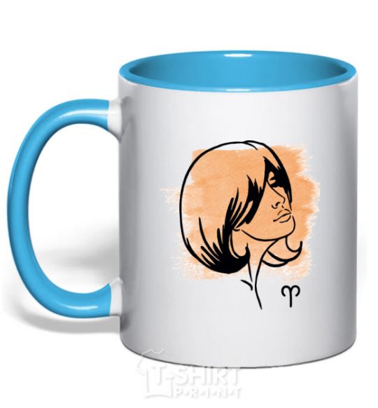 Mug with a colored handle Aries girl sky-blue фото