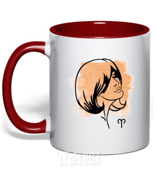 Mug with a colored handle Aries girl red фото