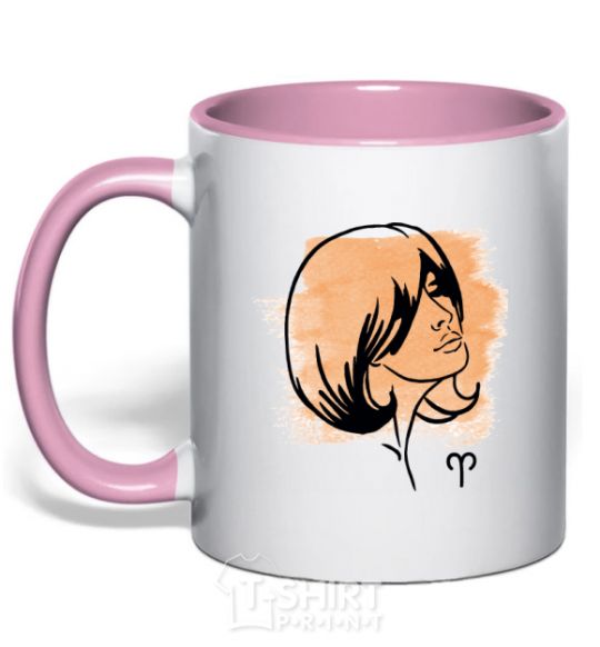 Mug with a colored handle Aries girl light-pink фото