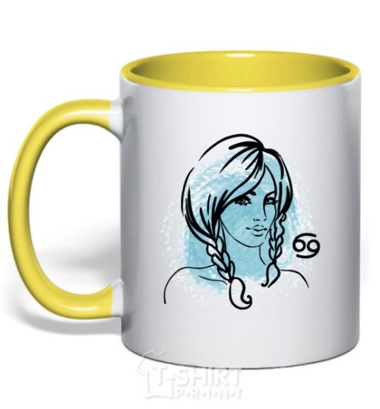 Mug with a colored handle Cancer girl yellow фото