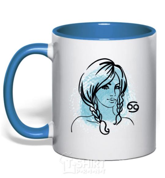 Mug with a colored handle Cancer girl royal-blue фото