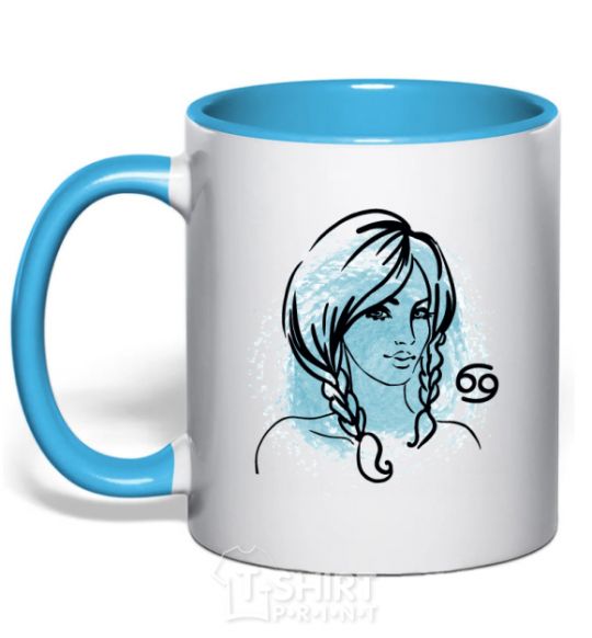 Mug with a colored handle Cancer girl sky-blue фото