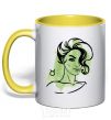Mug with a colored handle Taurus girl yellow фото