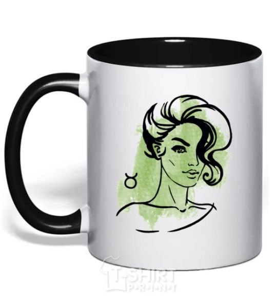 Mug with a colored handle Taurus girl black фото