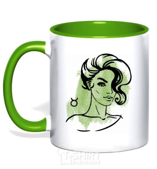 Mug with a colored handle Taurus girl kelly-green фото