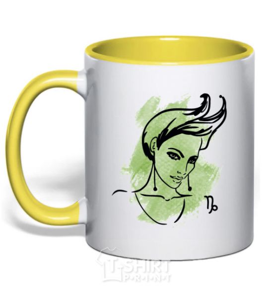 Mug with a colored handle Capricorn girl yellow фото