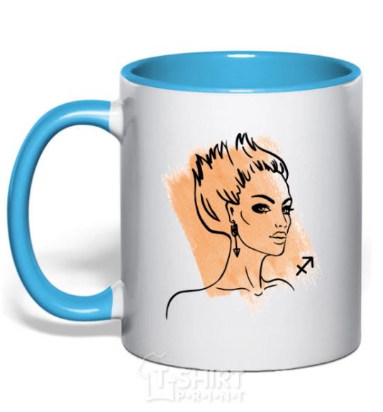 Mug with a colored handle Sagittarius girl sky-blue фото