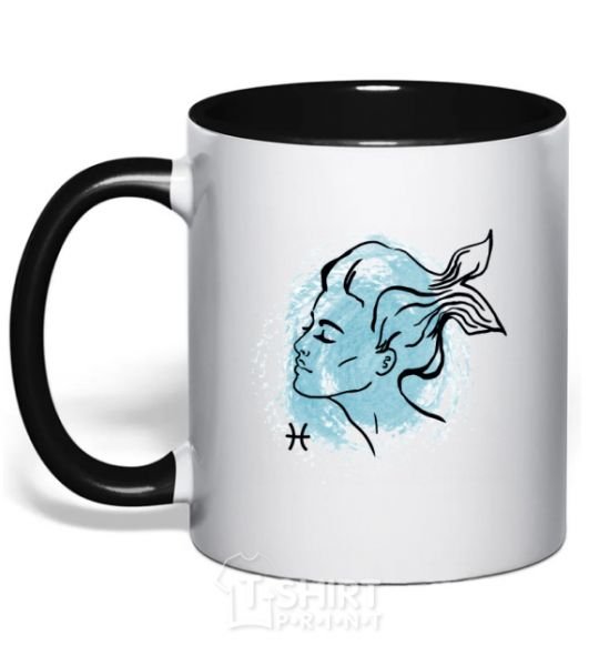 Чашка с цветной ручкой Рыбы девушка Черный фото