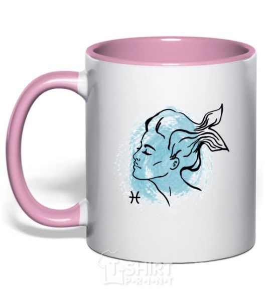 Чашка с цветной ручкой Рыбы девушка Нежно розовый фото