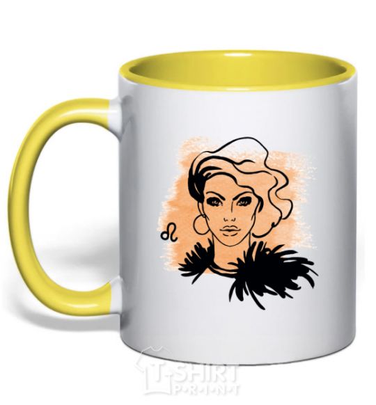Mug with a colored handle Lion girl yellow фото