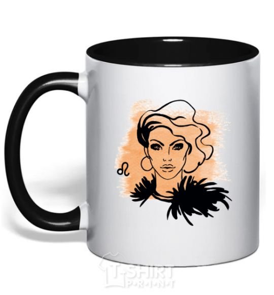 Mug with a colored handle Lion girl black фото