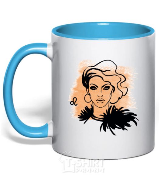 Mug with a colored handle Lion girl sky-blue фото