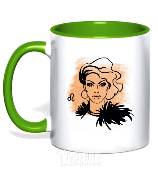 Mug with a colored handle Lion girl kelly-green фото