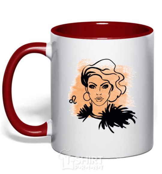 Mug with a colored handle Lion girl red фото